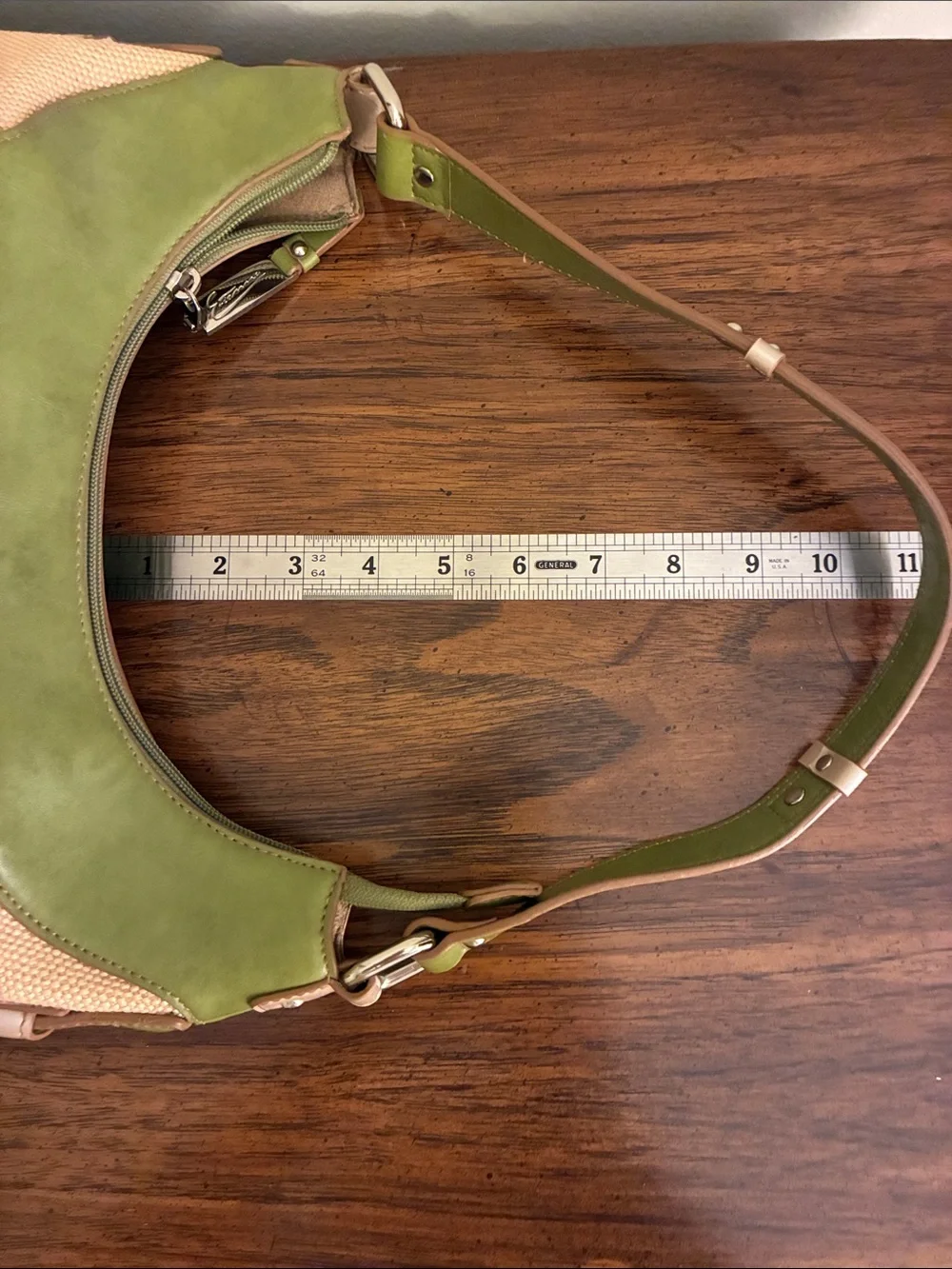 Etienne Aigner Green Manmade Leather and Beige Textile Woven Shoulder Bag -EUC - Picture 13 of 13